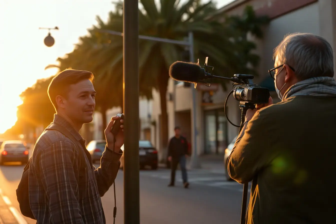 An on-location video shoot on a San Diego street